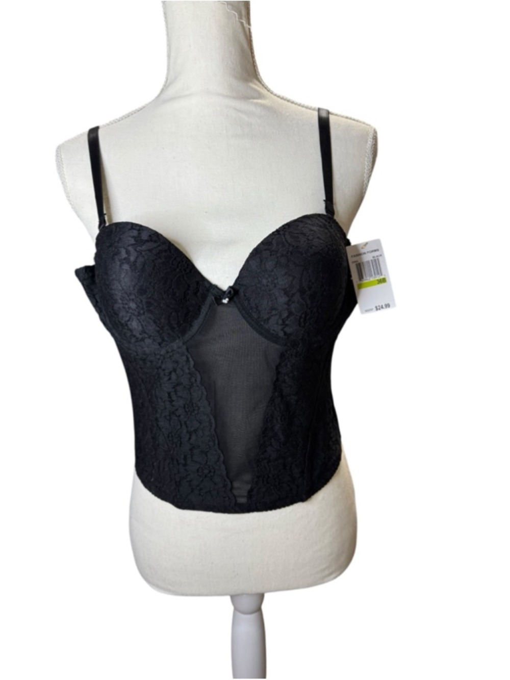 Women's Fashion Forms Black Lace Bustier Bra 36B